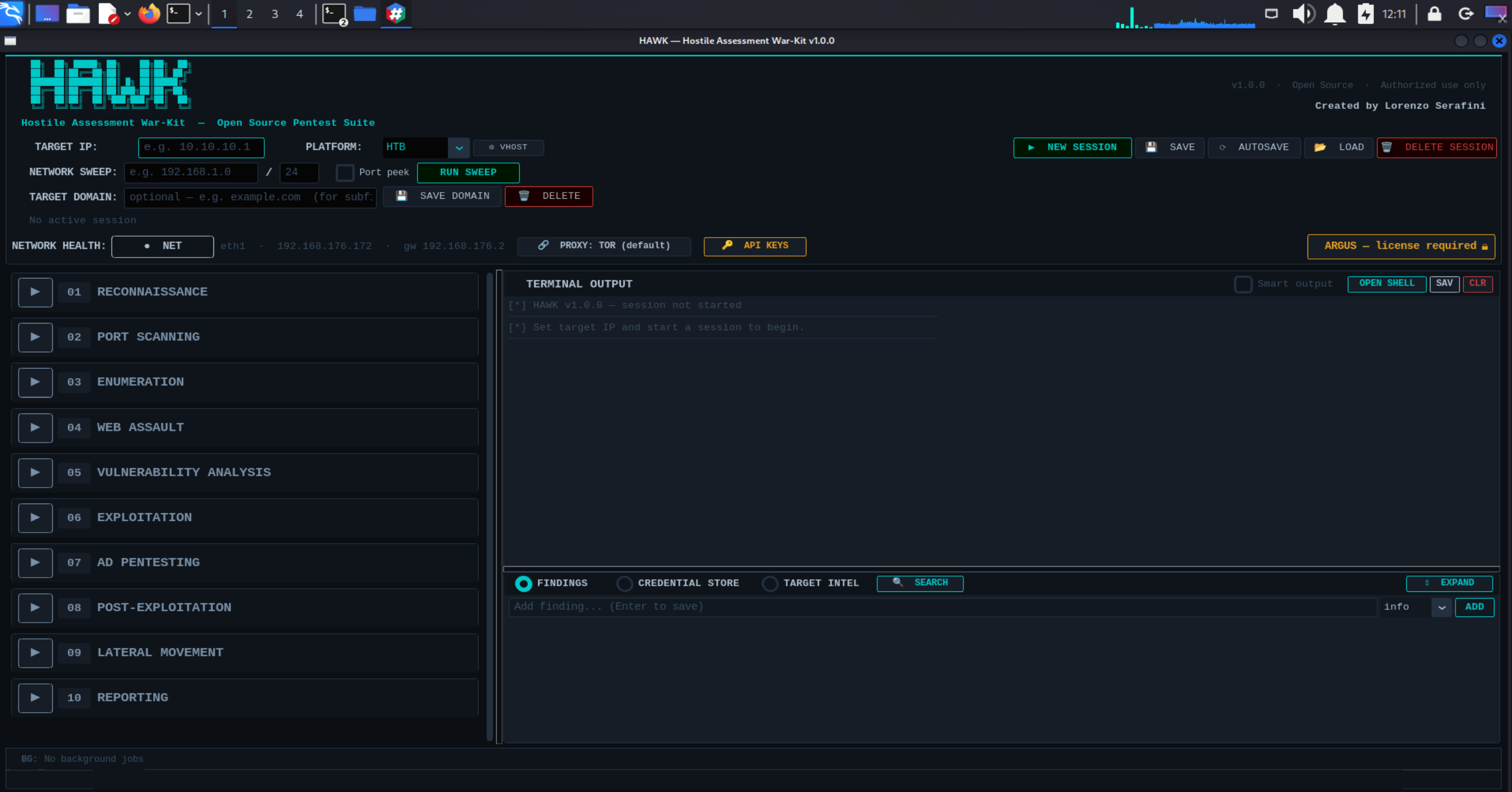 hawk dashboard pentesting tool